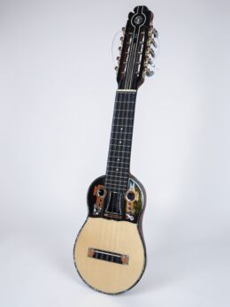 Concert Wiracocha electro-acoustic charango by Pedro Quispe Torrez, front view with mother-of-pearl inlays