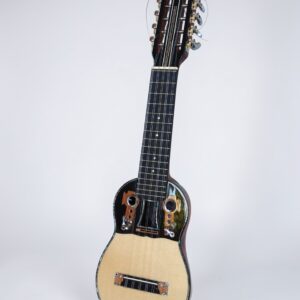 Concert Wiracocha electro-acoustic charango by Pedro Quispe Torrez, front view with mother-of-pearl inlays